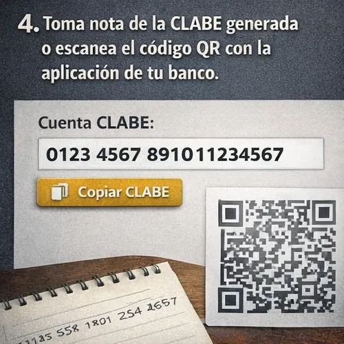 Escanea el código QR o copia la CLABE de 18 dígitos