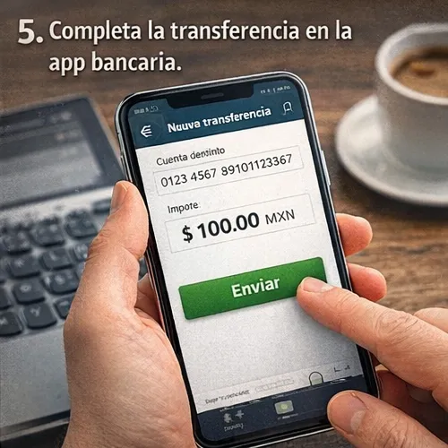 Completa la transferencia en tu app bancaria